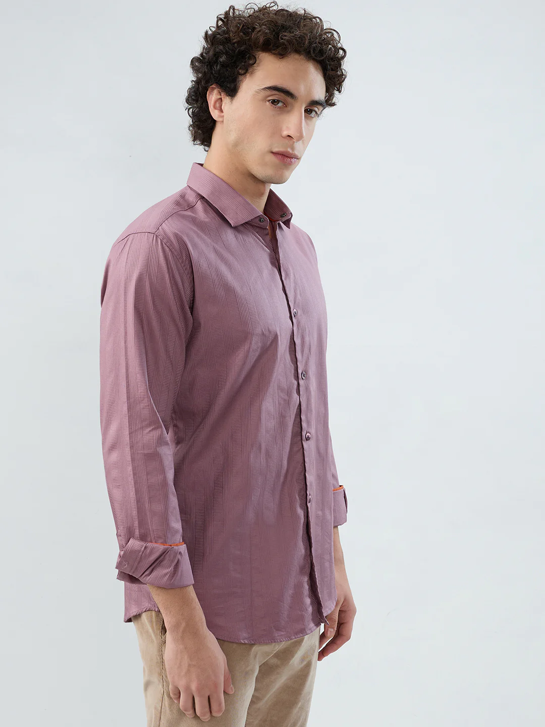 Park Avenue Men Red Stripe Slim Fit Cotton Shirt - Image 2