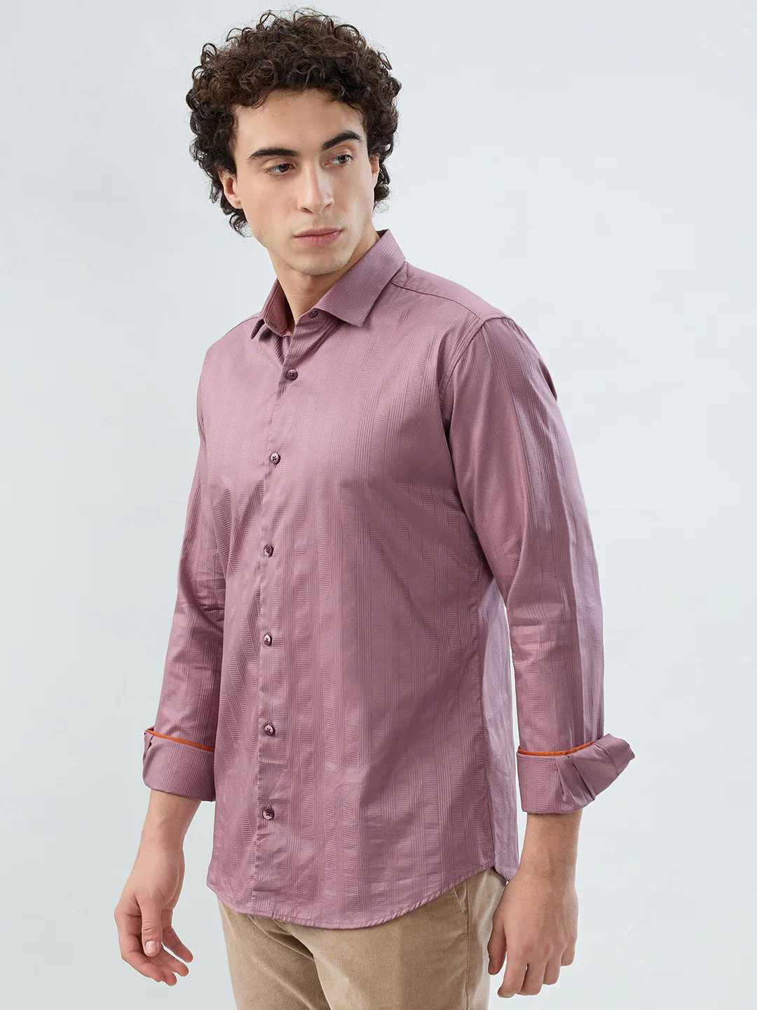 Park Avenue Men Red Stripe Slim Fit Cotton Shirt - Image 3