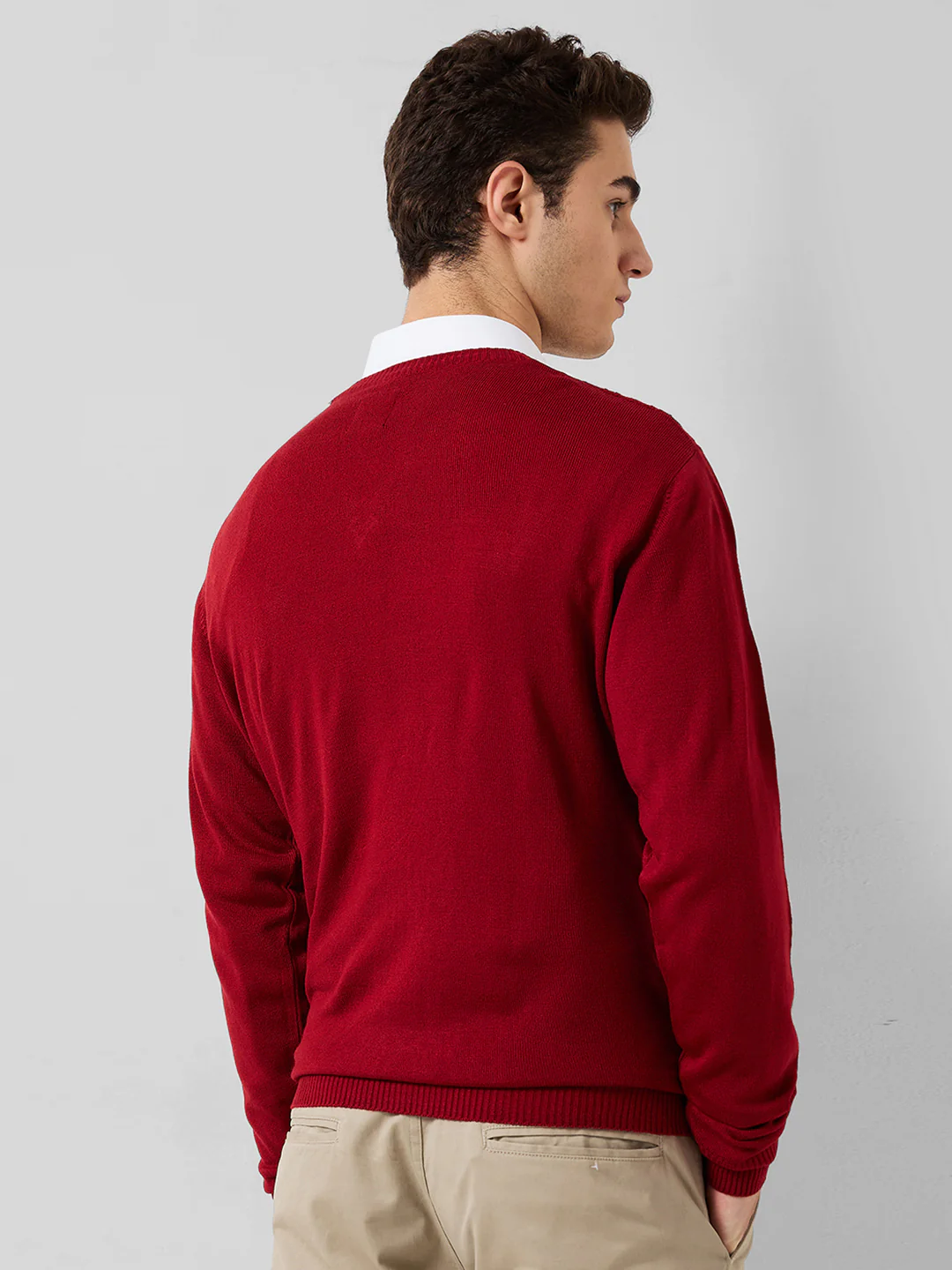 Park Avenue Men Red Structure Regular Fit Acrylic Sweater - Image 3
