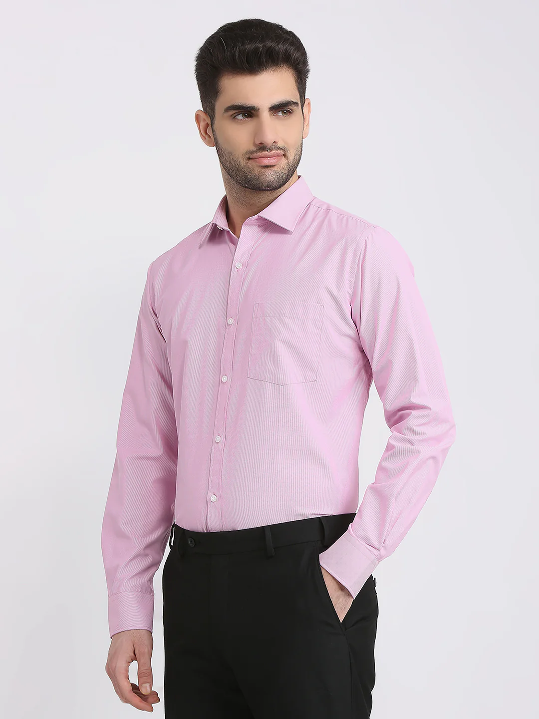 Park Avenue Men Pink Structure Slim Fit Cotton Blend Formal Shirt - Image 2