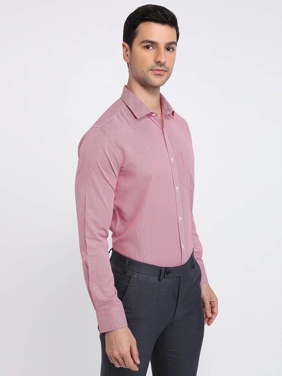 Park Avenue Men Red Structure Slim Fit Cotton Blend Formal Shirt - Image 3