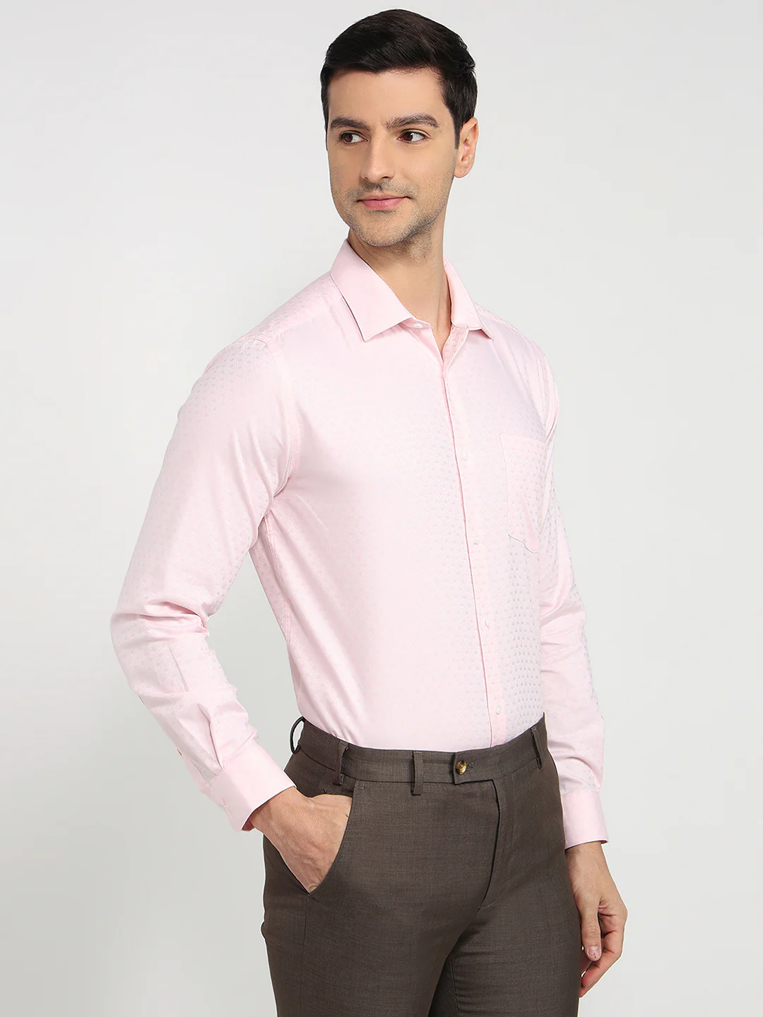 Park Avenue Men Red Structure Slim Fit Cotton Shirt - Image 3
