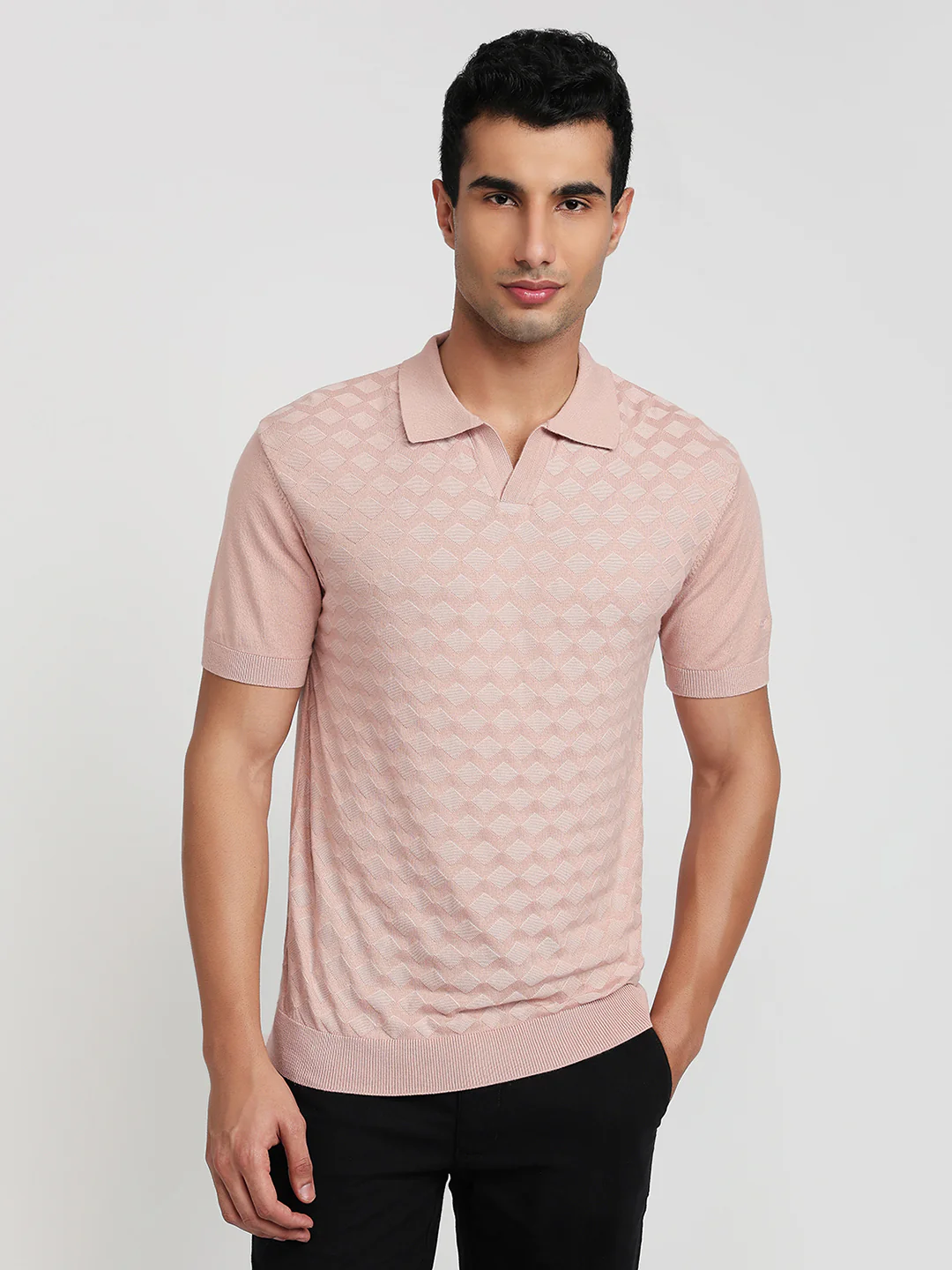 Park Avenue Men Red Structure Slim Fit Cotton T-shirt