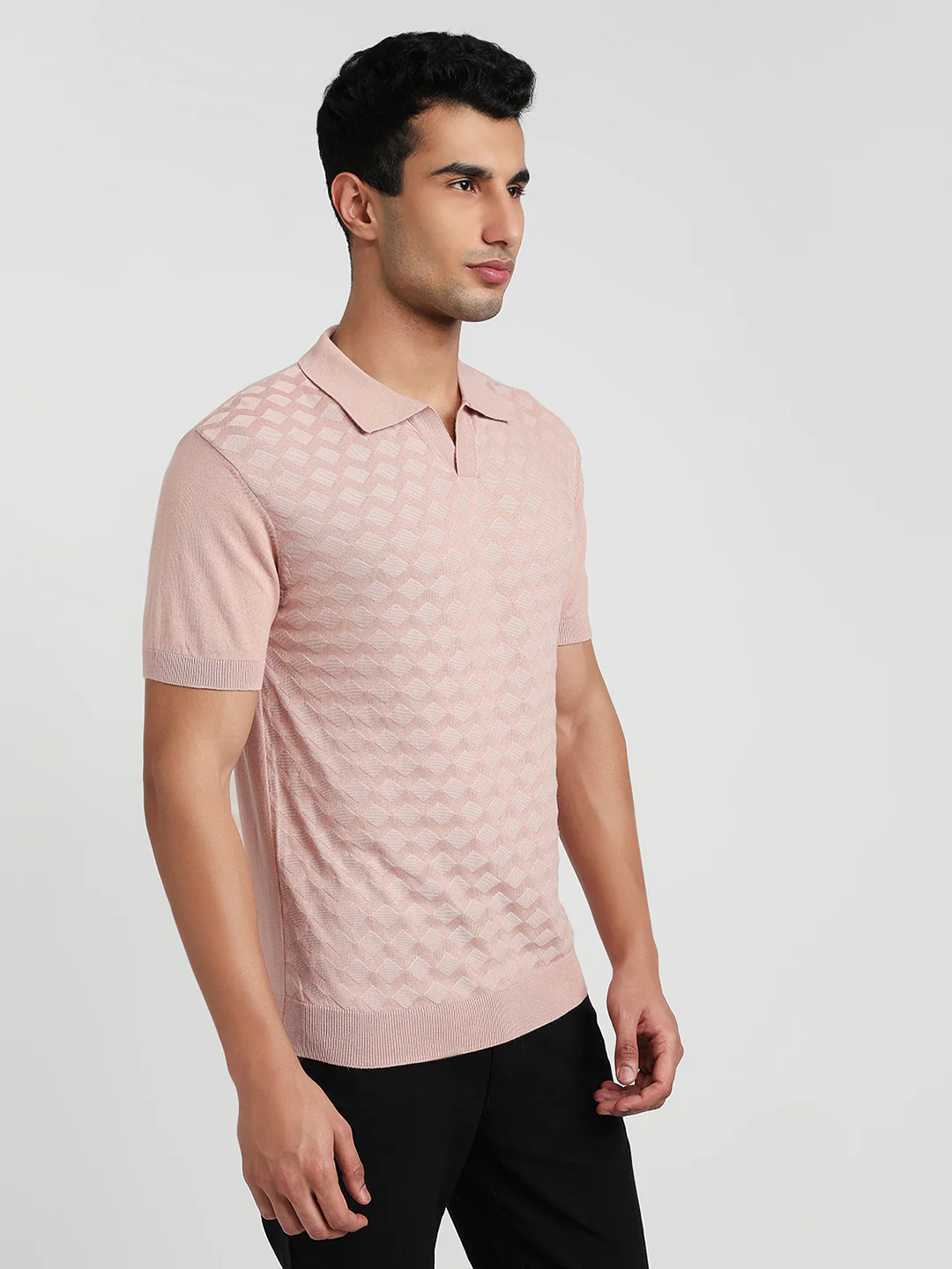 Park Avenue Men Red Structure Slim Fit Cotton T-shirt - Image 3