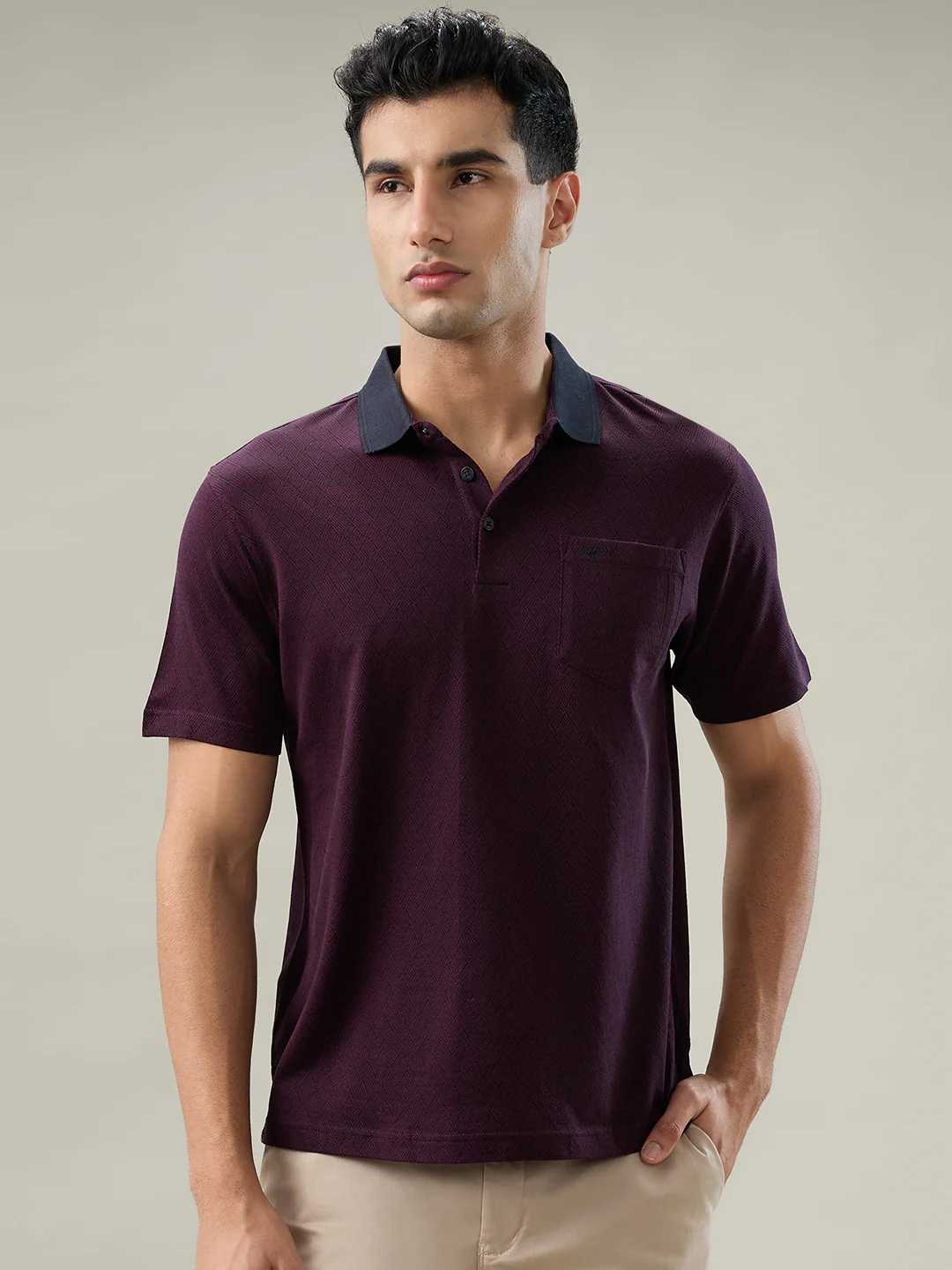 Park Avenue Men Red Structure Slim Fit Cotton T-shirt