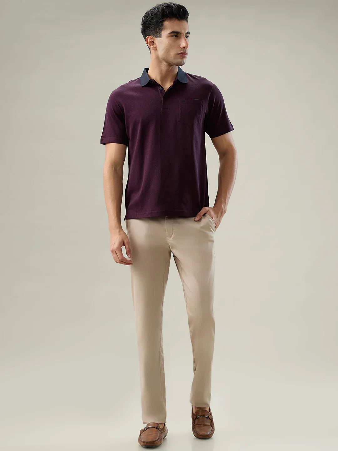 Park Avenue Men Red Structure Slim Fit Cotton T-shirt - Image 5