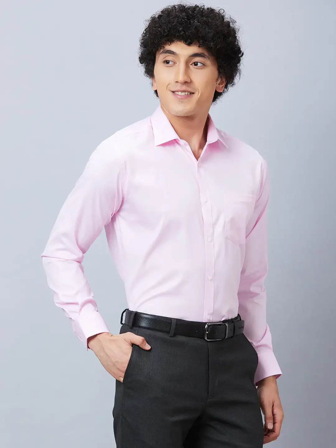 Park Avenue Men Pink Structured Slim Fit Polyester Blend Formal Shirt - Image 2