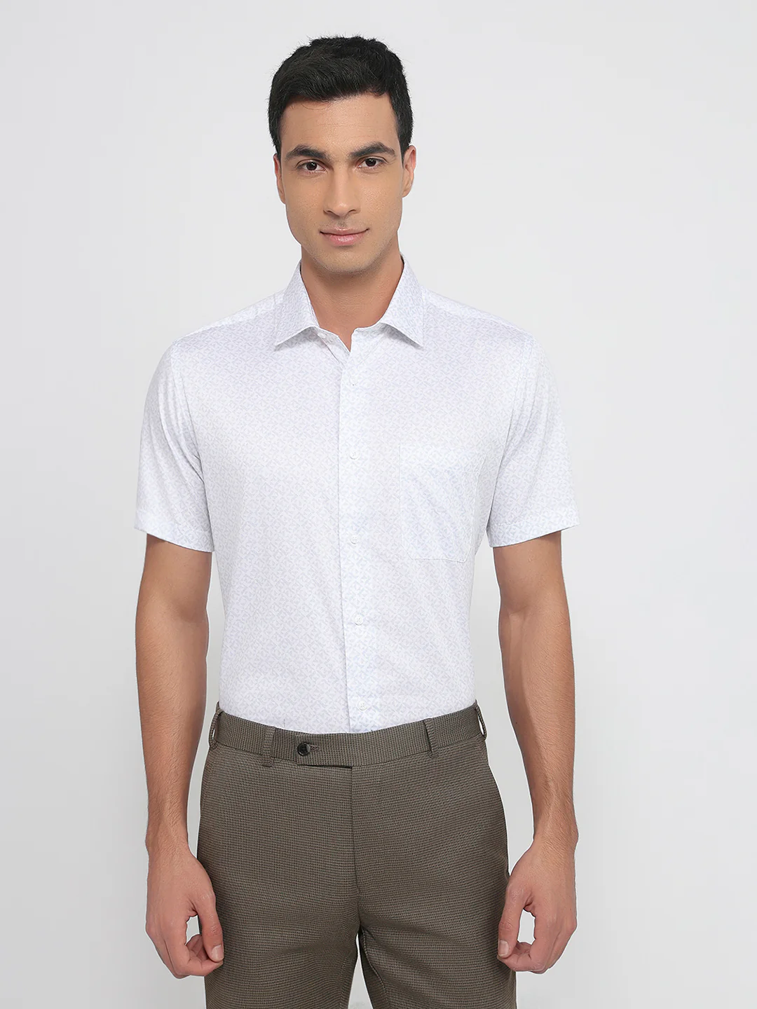 Park Avenue Men Regular Fit Print Pattern Pure Cotton Half Sleeve Formal Shirt