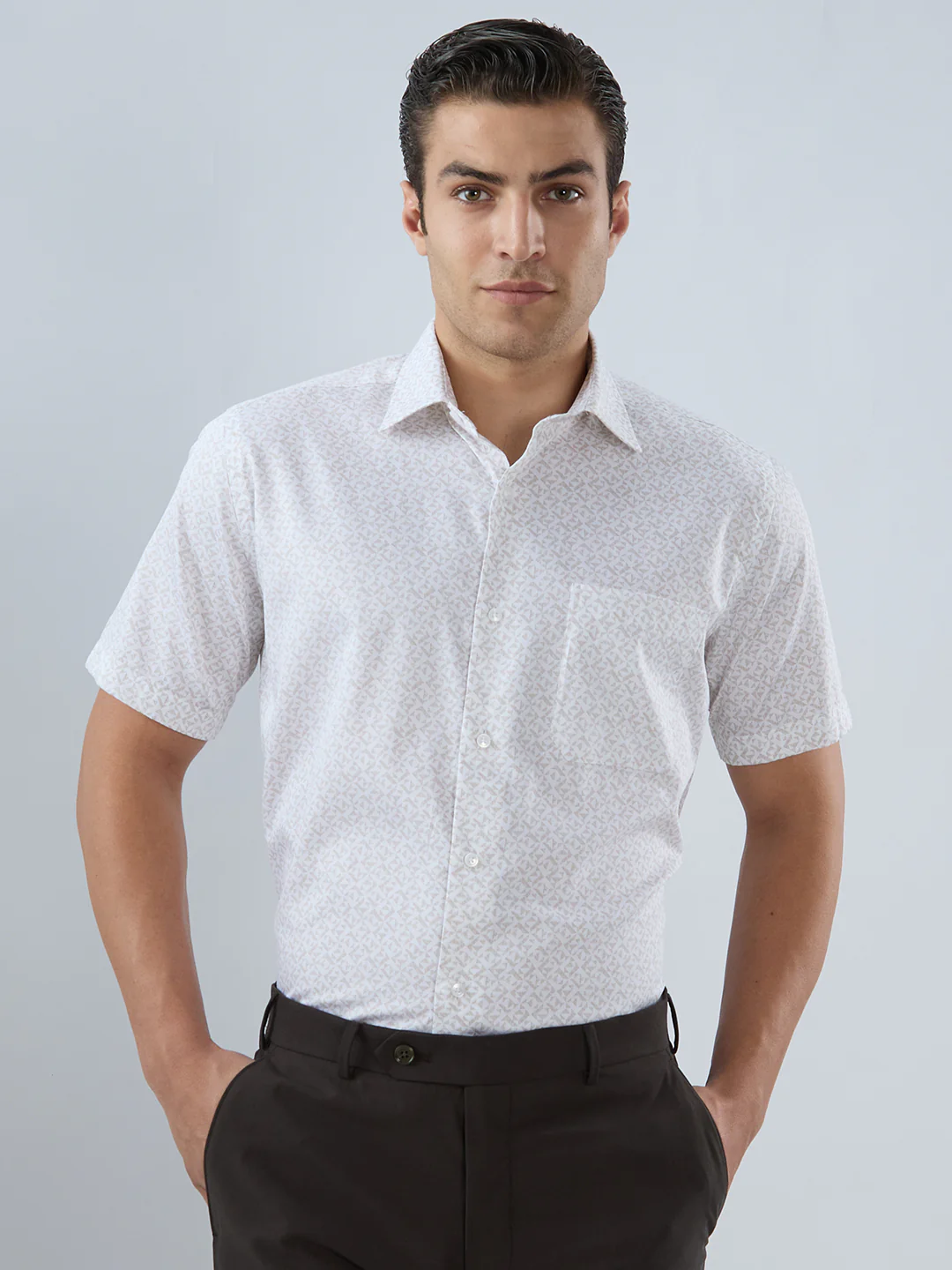 Park Avenue Men Regular Fit Print Pattern Pure Cotton Half Sleeve Formal Shirt