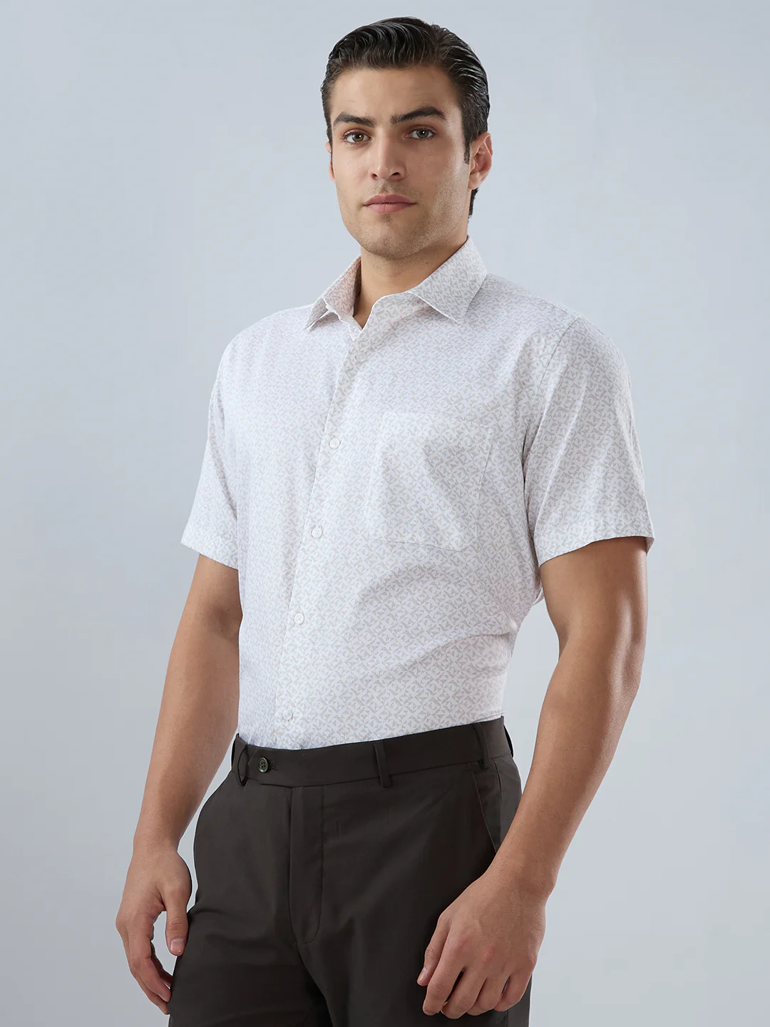 Park Avenue Men Regular Fit Print Pattern Pure Cotton Half Sleeve Formal Shirt - Image 2