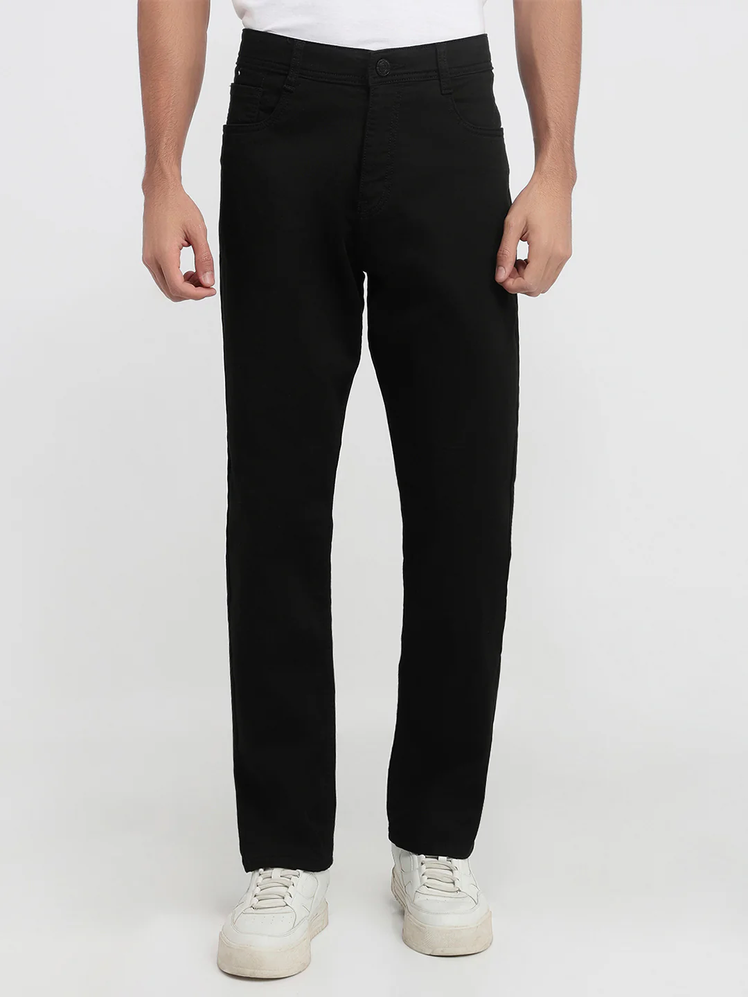 Park Avenue Men Regular Fit Solid Pattern Cotton Blend Flat Front Jeans