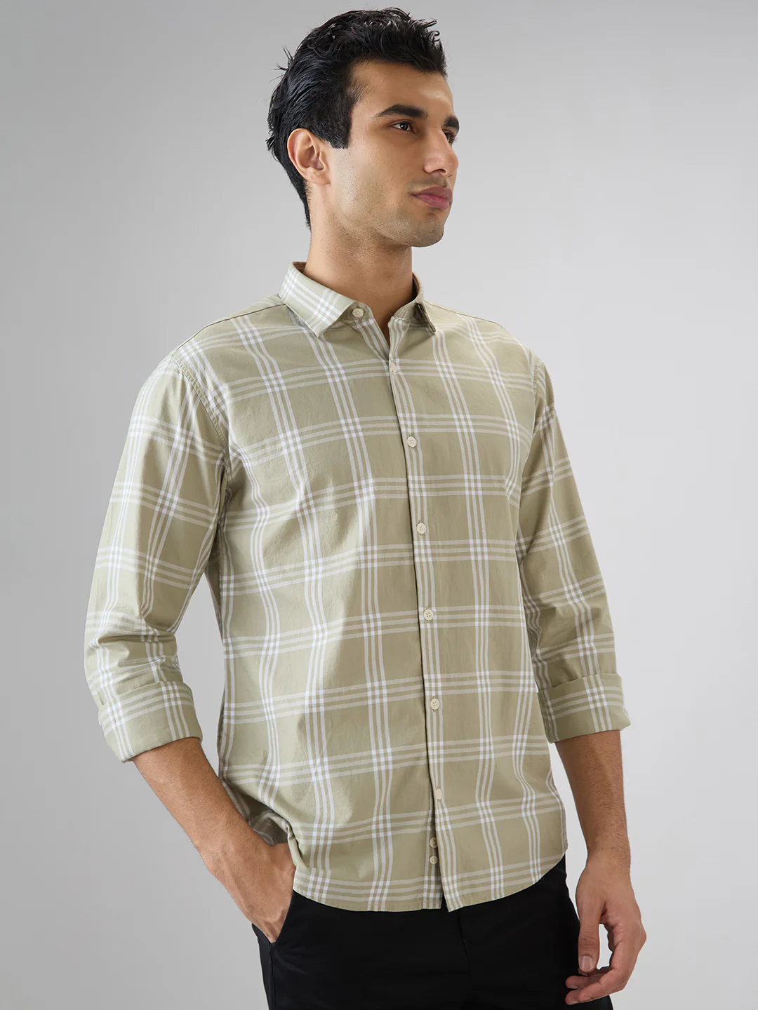 Park Avenue Men Slim Fit Checks Pattern Pure Cotton Full Sleeve Casual Shirt - Image 2
