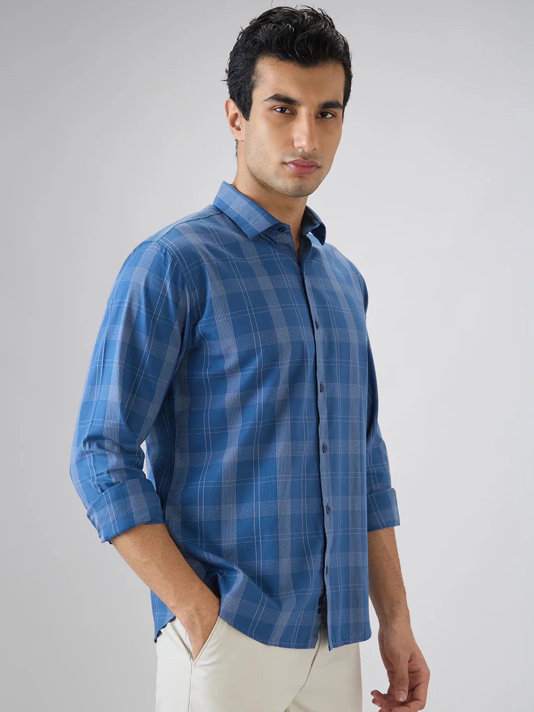 Park Avenue Men Slim Fit Checks Pattern Pure Cotton Full Sleeve Casual Shirt - Image 2