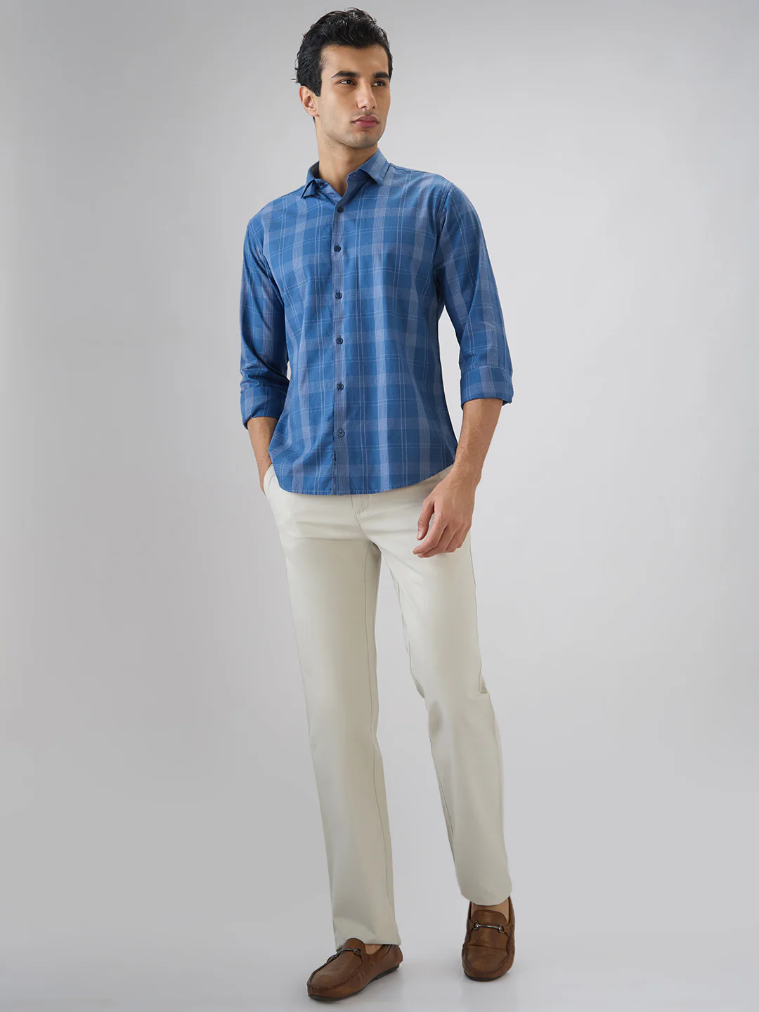 Park Avenue Men Slim Fit Checks Pattern Pure Cotton Full Sleeve Casual Shirt - Image 5