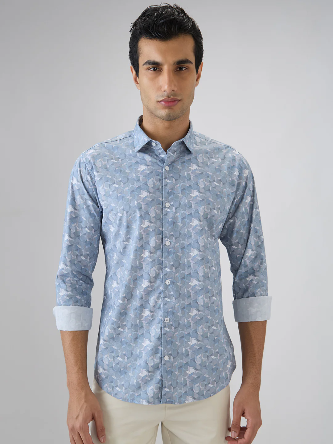 Park Avenue Men Slim Fit Print Pattern Cotton Blend Full Sleeve Casual Shirt