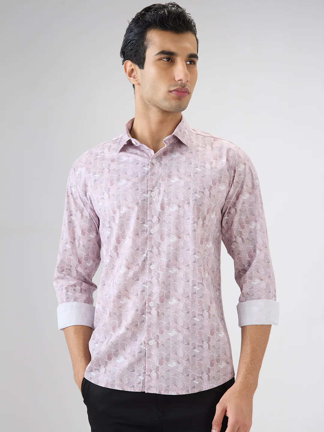Park Avenue Men Slim Fit Print Pattern Cotton Blend Full Sleeve Casual Shirt
