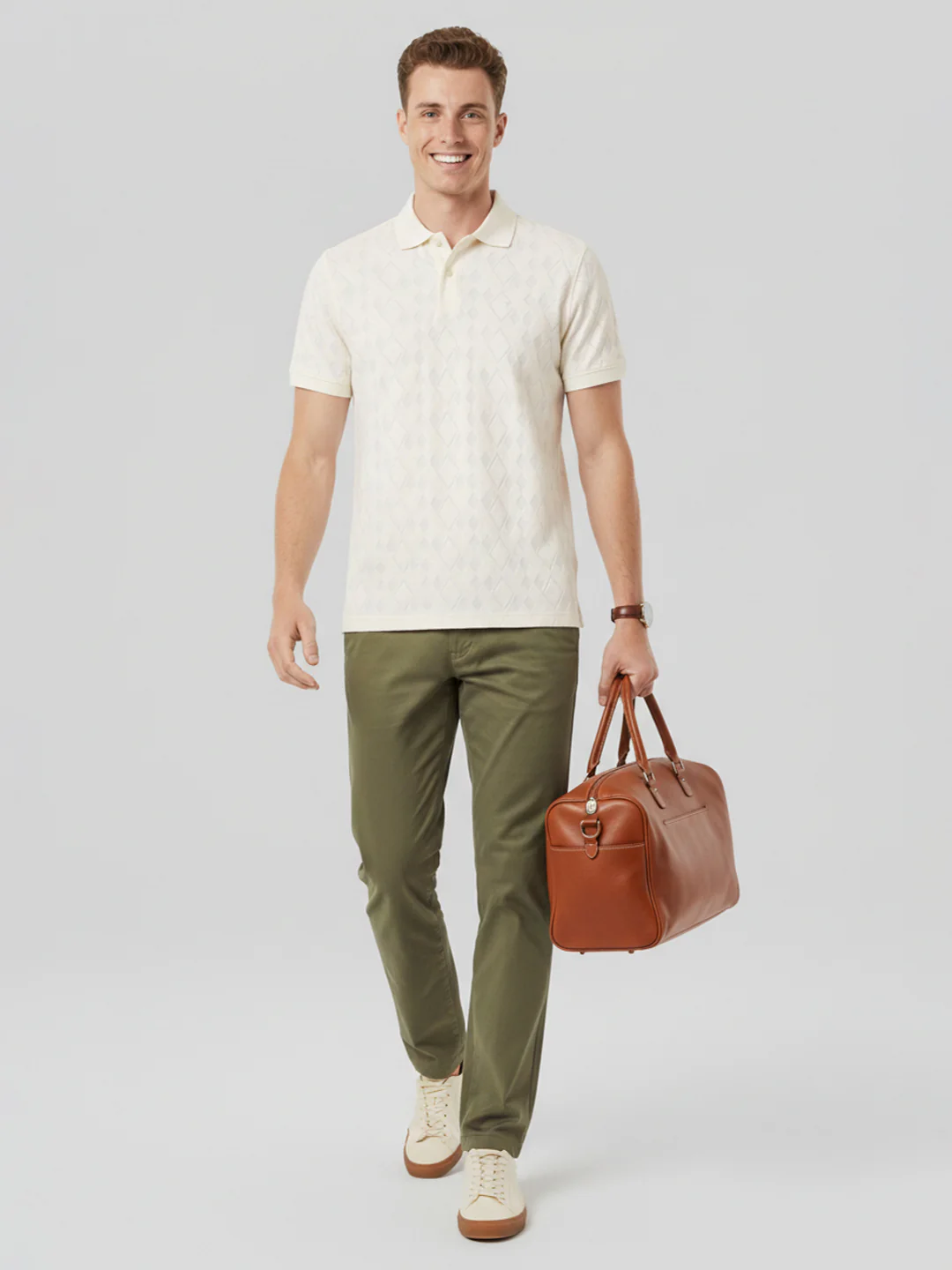 Park Avenue Men Slim Fit Structure Pattern Pure Cotton Half Sleeve T-Shirt - Image 6