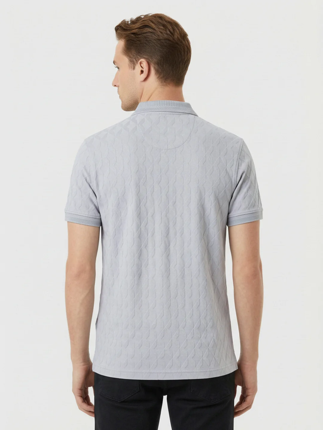 Park Avenue Men Slim Fit Structure Pattern Pure Cotton Half Sleeve T-Shirt - Image 3