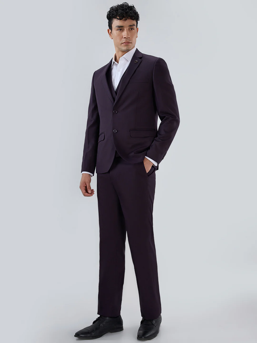 Park Avenue Men Violet Modern Slim Fit Suit - Image 3