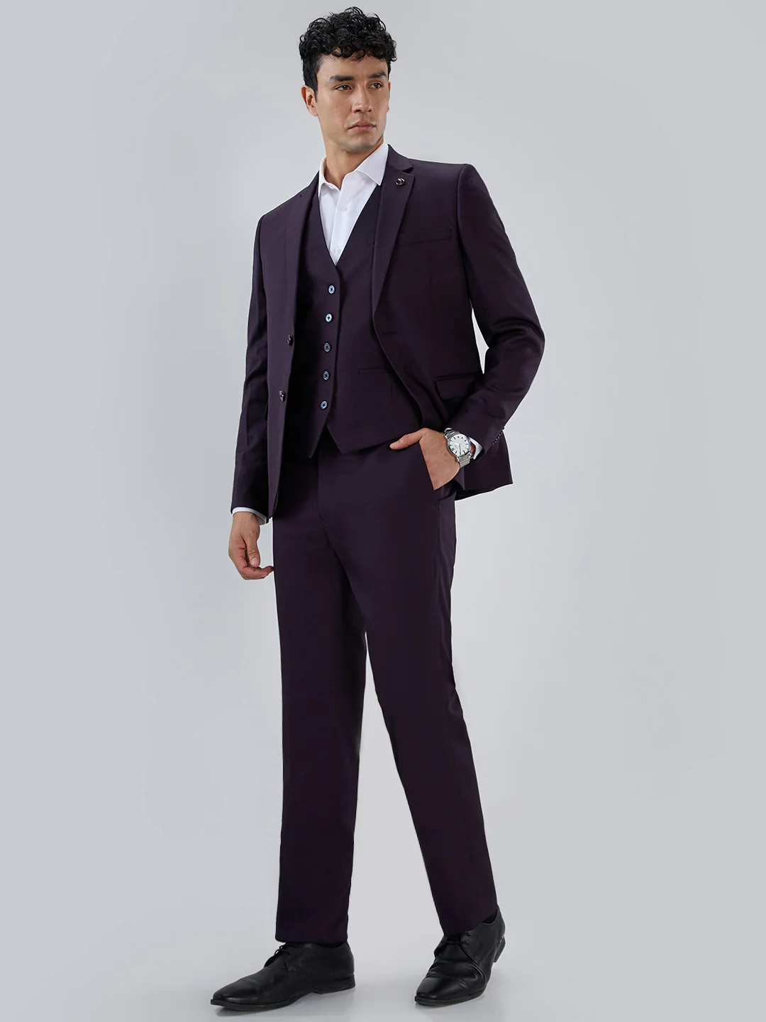 Park Avenue Men Violet Modern Slim Fit Suit - Image 5