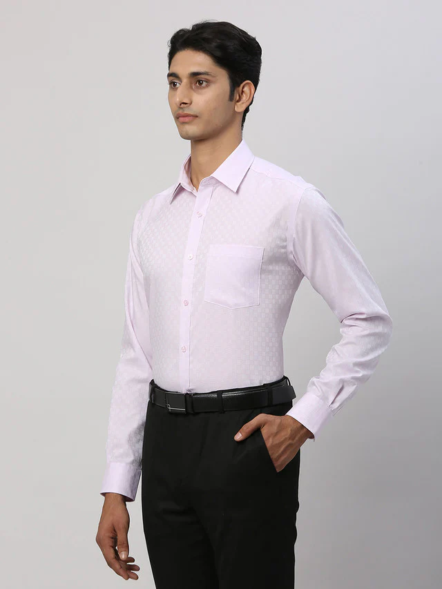 Park Avenue Men Purple Self Design Regular Fit Cotton Formal Shirt - Image 3