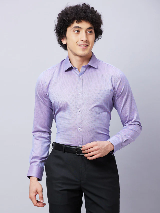 Park Avenue Men Violet Self Design Slim Fit Full Sleeve Cut Away Collar Shirt