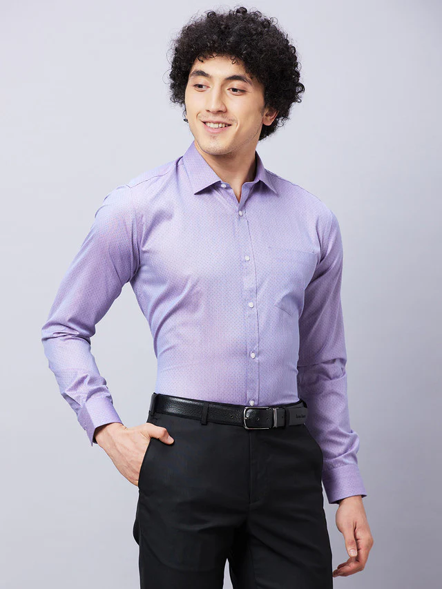 Park Avenue Men Violet Self Design Slim Fit Full Sleeve Cut Away Collar Shirt - Image 2
