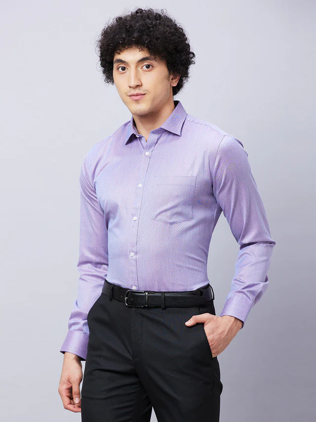 Park Avenue Men Violet Self Design Slim Fit Full Sleeve Cut Away Collar Shirt - Image 3