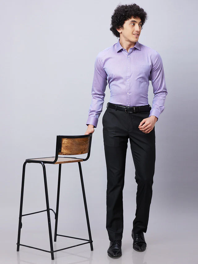 Park Avenue Men Violet Self Design Slim Fit Full Sleeve Cut Away Collar Shirt - Image 6