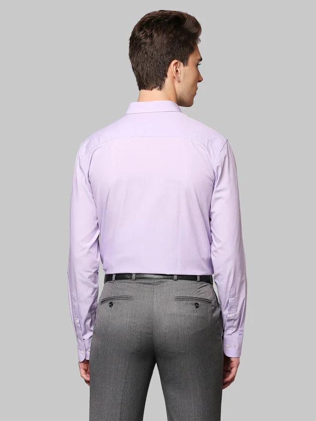 Park Avenue Men Violet Self Design Slim Fit Full Sleeve Semi Cut Away Collar Shirt - Image 4