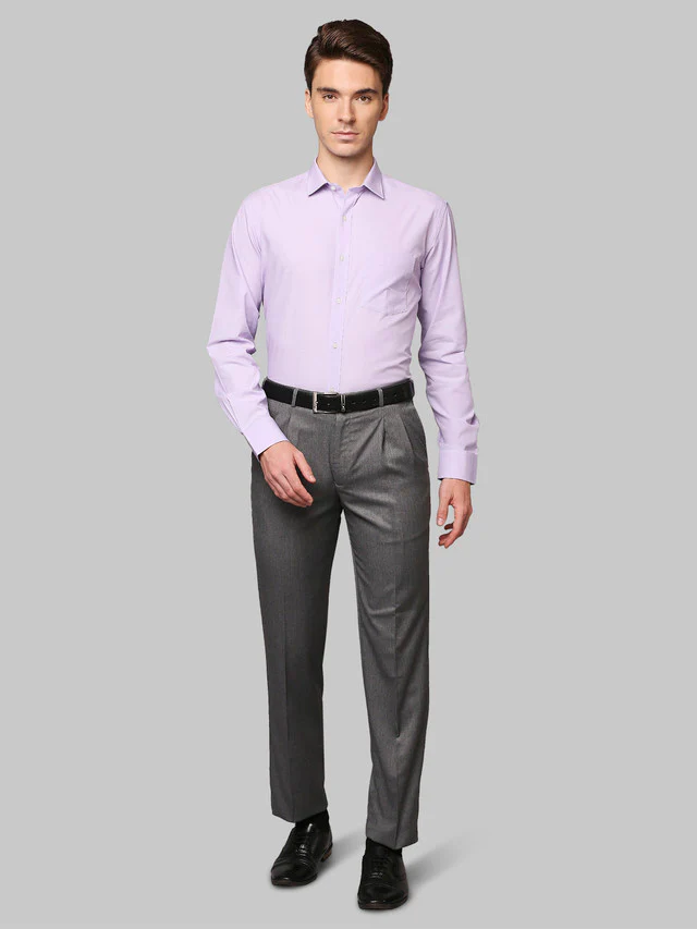 Park Avenue Men Violet Self Design Slim Fit Full Sleeve Semi Cut Away Collar Shirt - Image 5