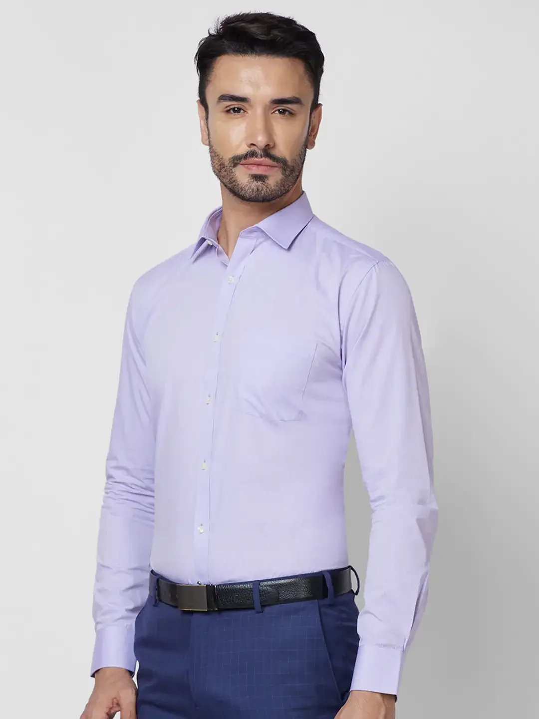 Park Avenue Men Purple Solid Slim Fit Cotton Formal Shirt - Image 3