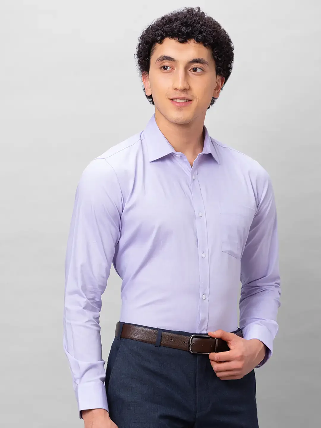 Park Avenue Men Purple Solid Slim Fit Cotton Formal Shirt - Image 2