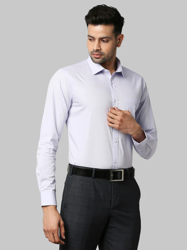 Park Avenue Men Violet Solid Slim Fit Full Sleeve Semi Cut Away Collar Shirt - Image 2