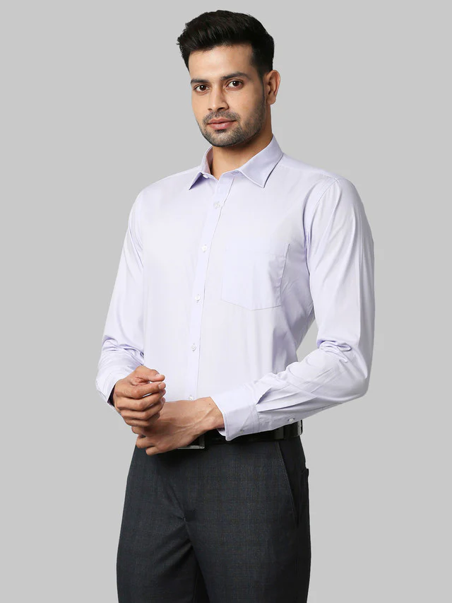 Park Avenue Men Violet Solid Slim Fit Full Sleeve Semi Cut Away Collar Shirt - Image 3