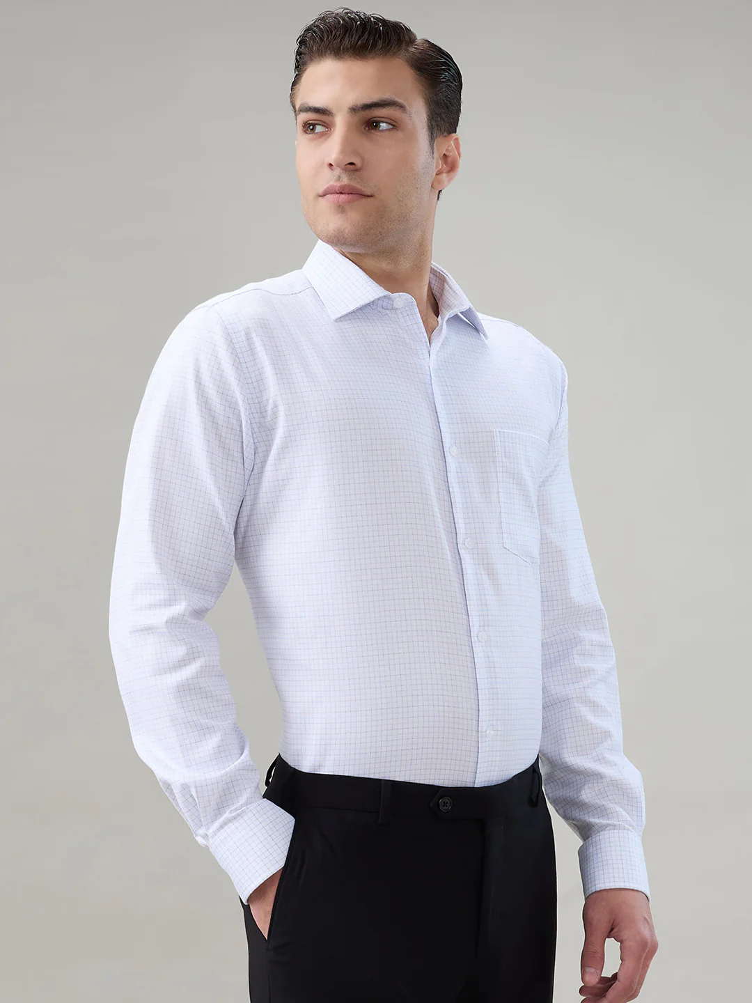 Park Avenue Men White Checks Regular Fit Cotton Formal Shirt - Image 2