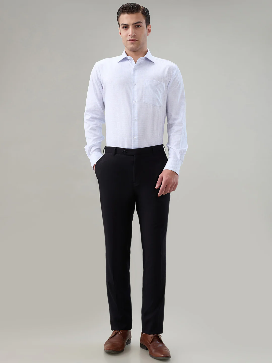 Park Avenue Men White Checks Regular Fit Cotton Formal Shirt - Image 5