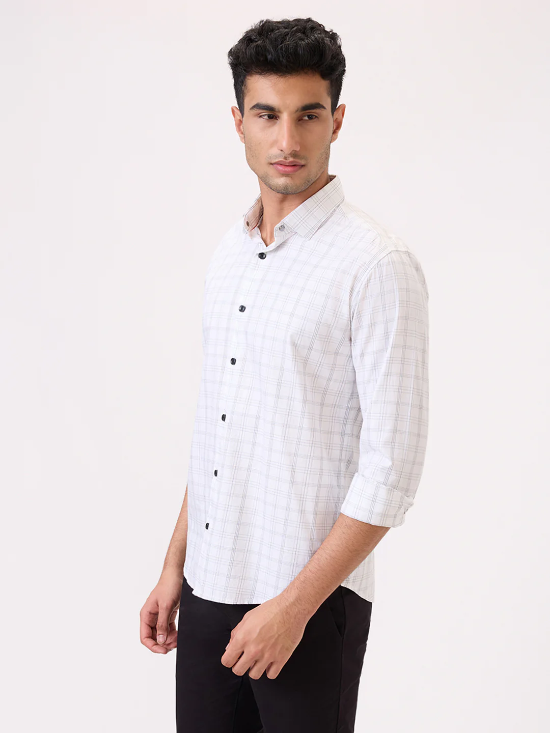 Park Avenue Men White Checks Slim Fit Cotton Casual Shirt - Image 3
