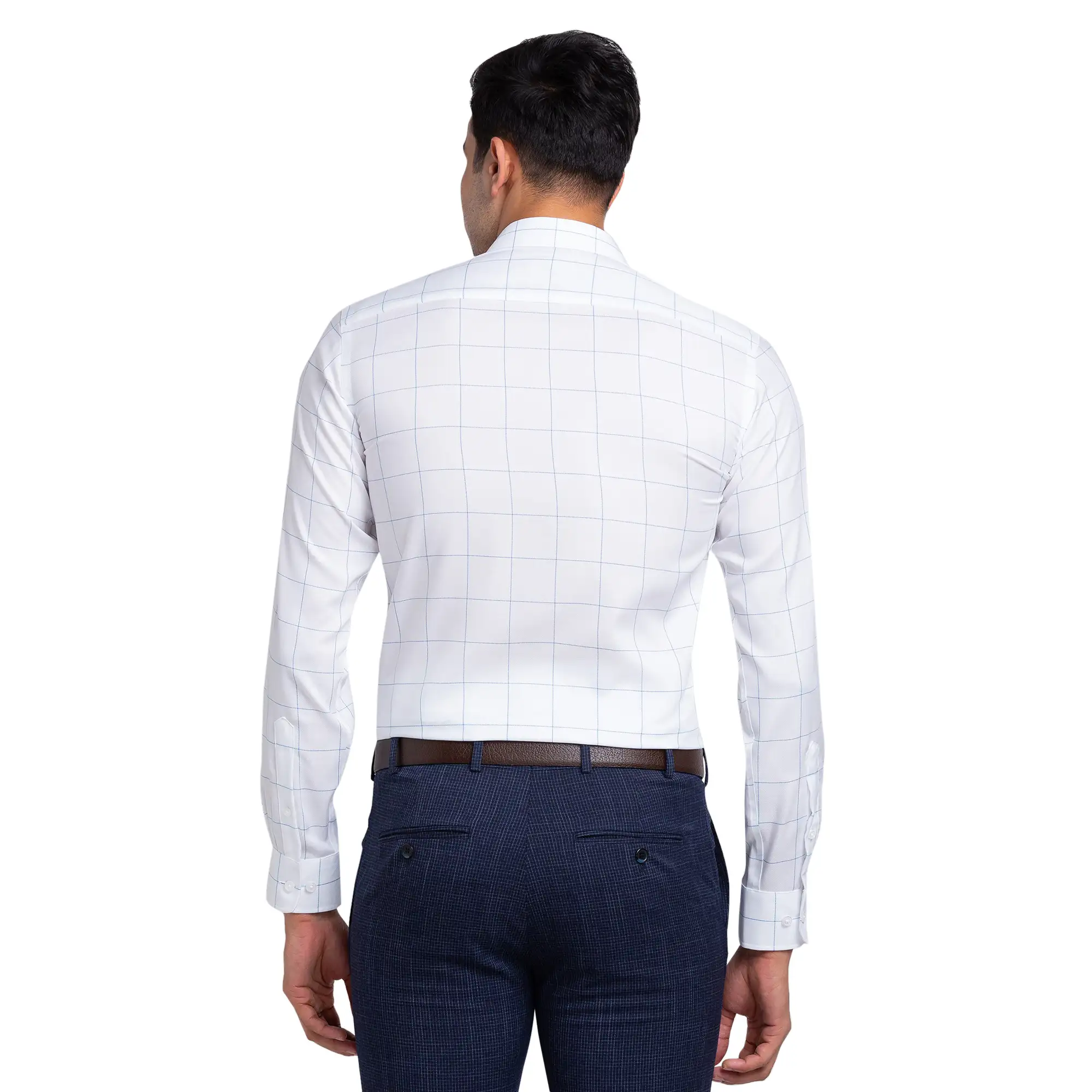 Park Avenue Men White Checks Slim Fit Cotton Cut Away Collar Shirt - Image 4