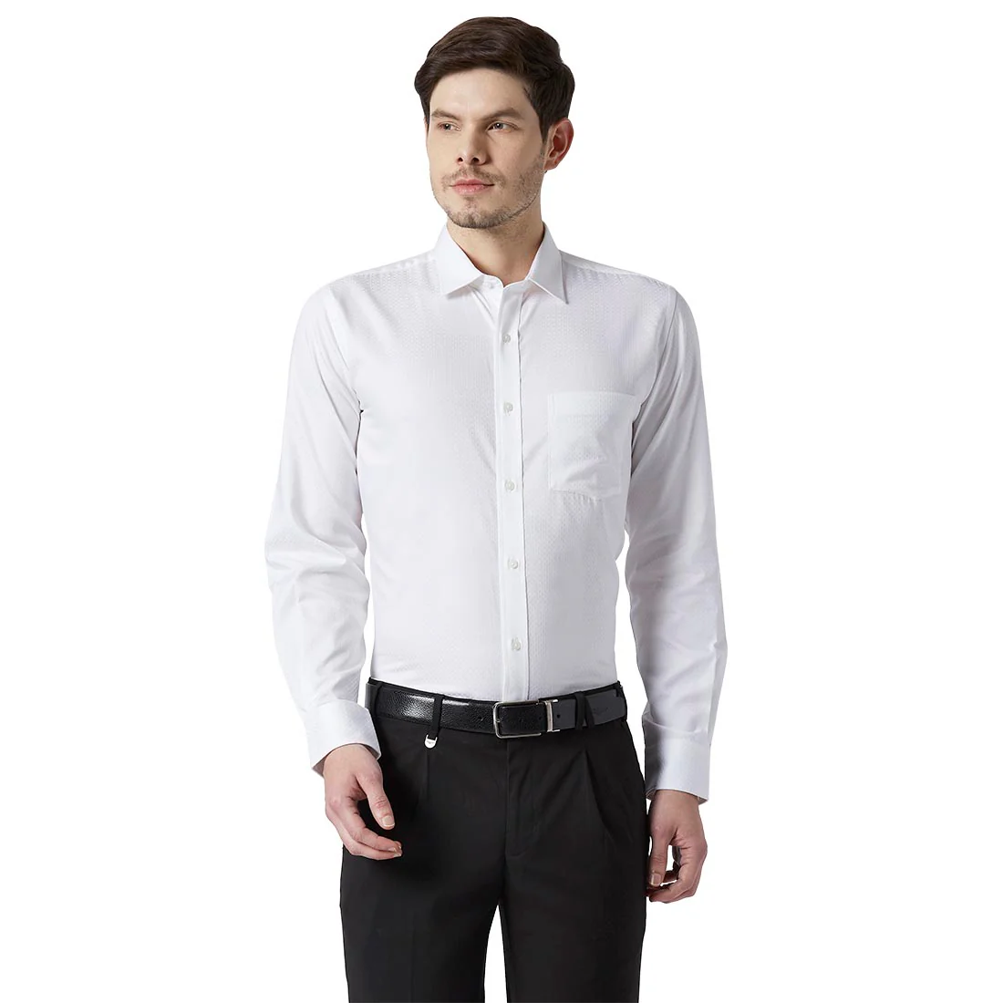 Park Avenue Men White Dobby Regular Fit Cotton Full Sleeve Cutaway Collar Shirt