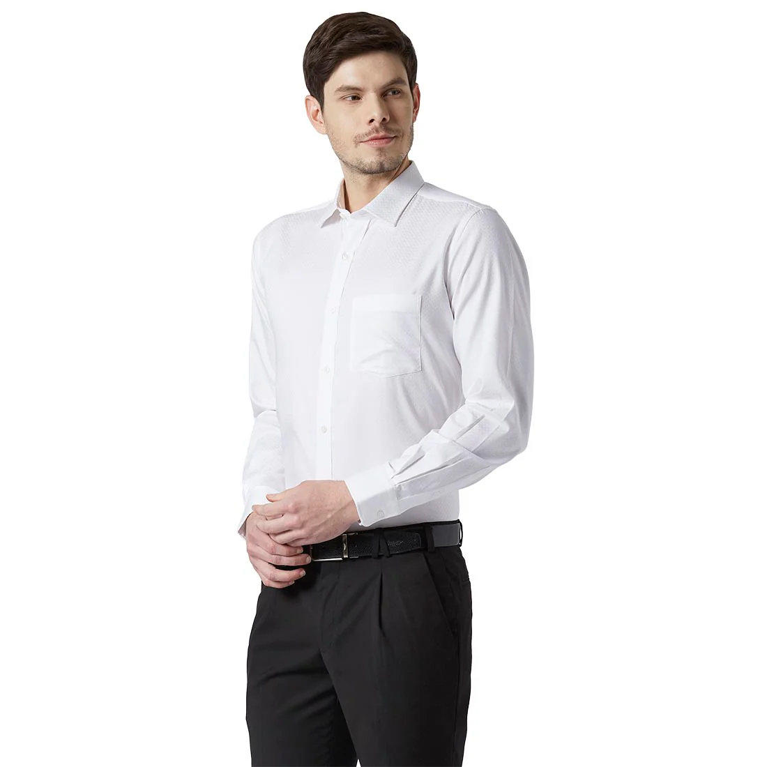 Park Avenue Men White Dobby Regular Fit Cotton Full Sleeve Cutaway Collar Shirt - Image 3