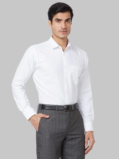 Park Avenue Men White Herringbone Slim Fit Cotton Blend Shirt - Image 2