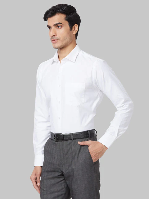 Park Avenue Men White Herringbone Slim Fit Cotton Blend Shirt - Image 3