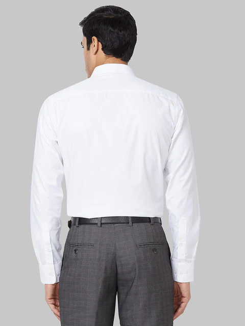 Park Avenue Men White Herringbone Slim Fit Cotton Blend Shirt - Image 4