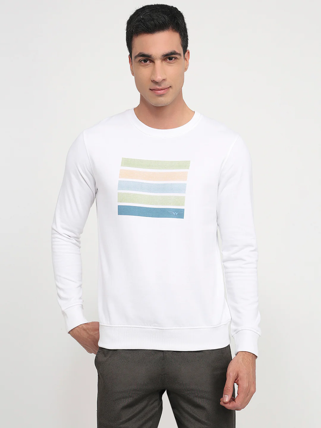 Park Avenue Men White Print Slim Fit Cotton Blend Sweatshirt