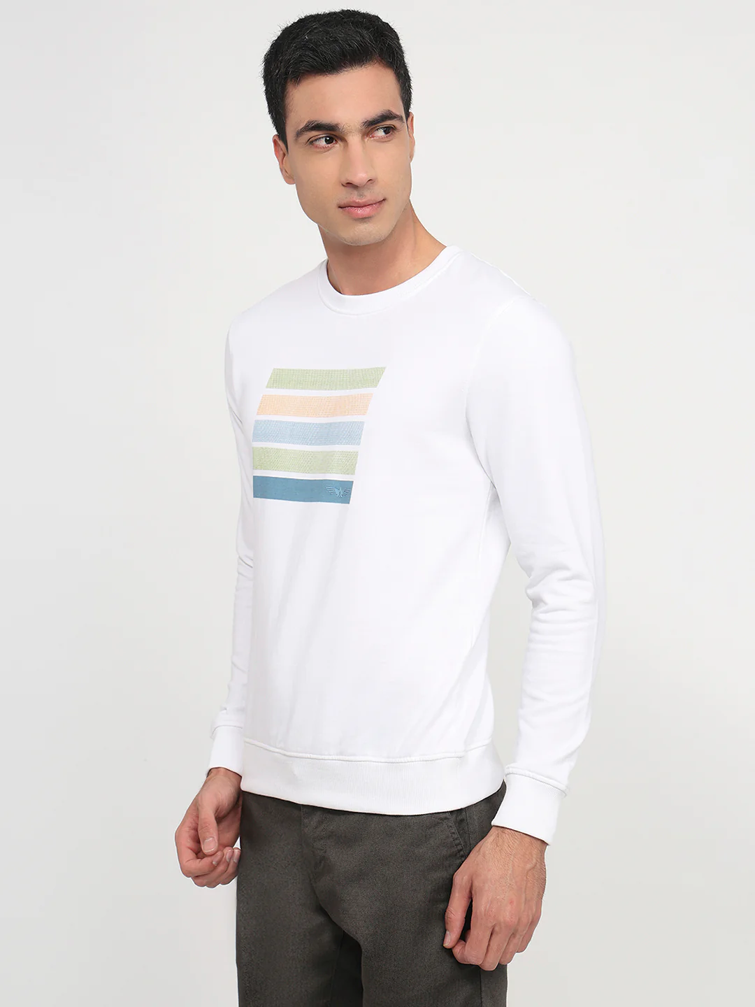 Park Avenue Men White Print Slim Fit Cotton Blend Sweatshirt - Image 2