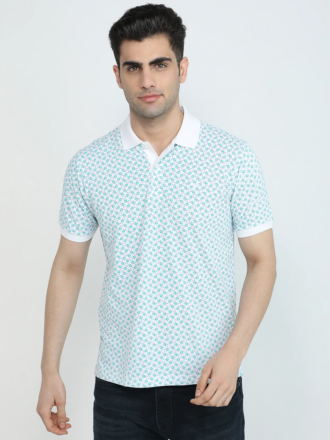 Park Avenue Men White Print Slim Fit Cotton Blend T-shirt