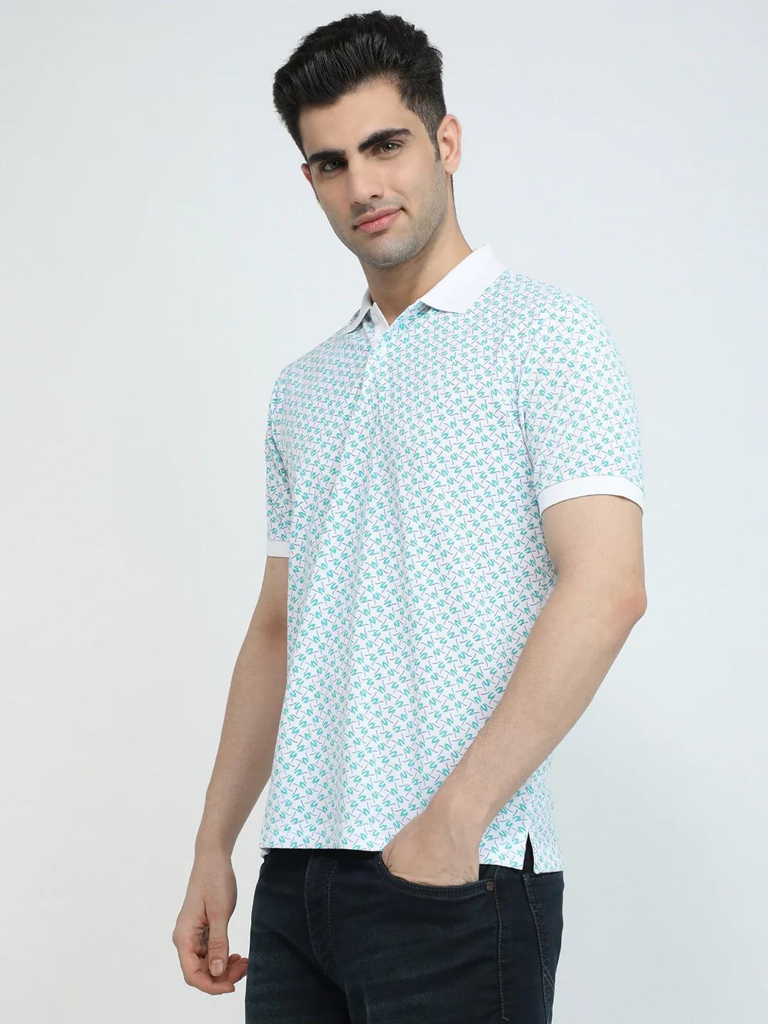 Park Avenue Men White Print Slim Fit Cotton Blend T-shirt - Image 2