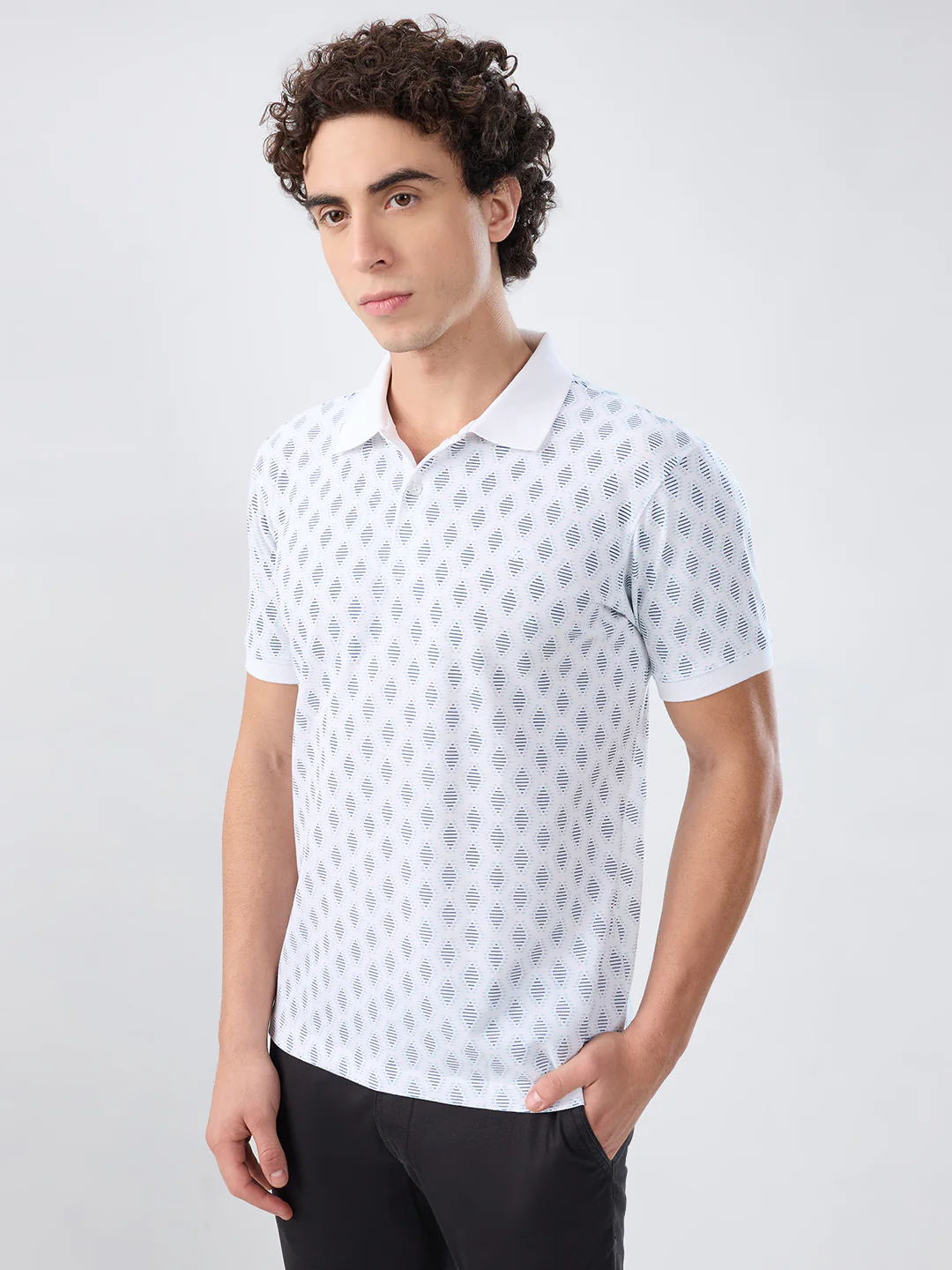 Park Avenue Men White Print Slim Fit Cotton Blend T-shirt - Image 3