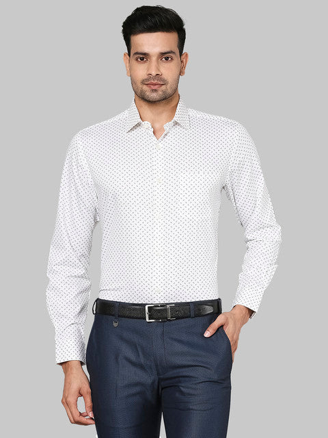Park Avenue Men White Printed Regular Fit Cotton Shirt